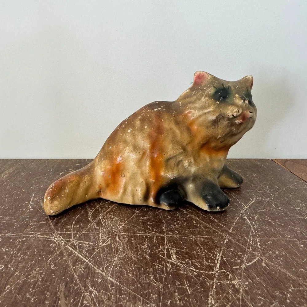 Vintage Ceramic Cat‎ Figurine Hand Painted Kitten Animal Decor Collectible